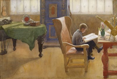 Esbjorn w kąciku do nauki, 1912 (wc na papierze) autorstwa Carl Larsson