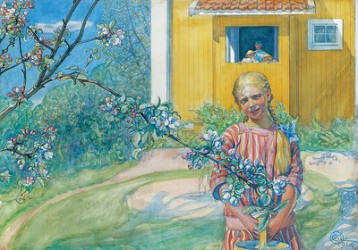 Dziewczyna z kwiatem jabłoni, 1914 autorstwa Carl Larsson