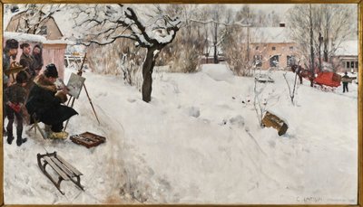 Malarz plenerowy. Zimowy motyw z Åsögatan 145, Sztokholm autorstwa Carl Larsson