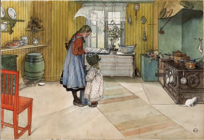 „Kuchnia”. Z cyklu „Dom” (26 akwareli) autorstwa Carl Larsson