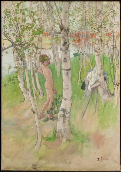 Ulf. Nagi chłopiec wśród brzóz autorstwa Carl Larsson