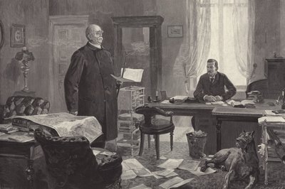 Bismarck dyktuje swoje wspomnienia (rycina) autorstwa Carl Ludwig Friedrich Becker