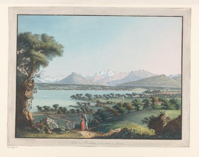 Widok Genewy z Mont-Blanc w tle Widok na Mont-Blanc i część Genewy (tytuł na obiekcie) autorstwa Carl Ludwig Hackert