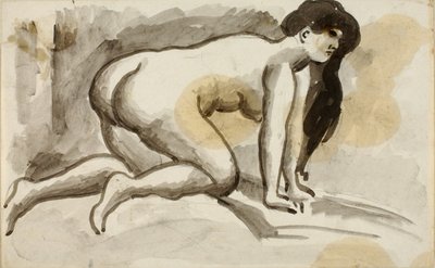 Kobieta nago na rękach i kolanach autorstwa Carl Newman