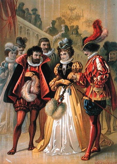 Kopciuszek na balu, ilustracja do „Kopciuszek” Charlesa Perraulta (1628-1703) (kolorystyka) autorstwa Carl Offterdinger