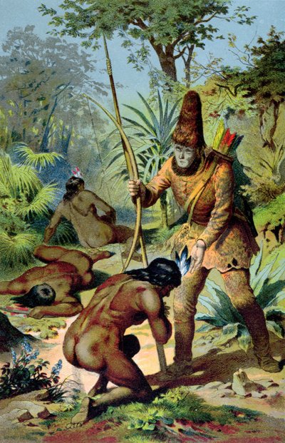 Robinson Crusoe i Man Friday, ok.1880 autorstwa Carl Offterdinger