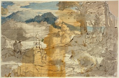 Landschaft bei Rocca Canterano mit einer Frau mit Kindern, Hirten und Pilgern autorstwa Carl Philipp Fohr