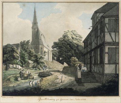 Plebania i kościół w Gronau w 1814 roku autorstwa Carl Philipp Fohr