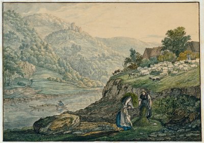 Stolzeneck nad Neckarem (arkusz 19 ze szkicownika przedstawiającego okolice Neckaru) autorstwa Carl Philipp Fohr