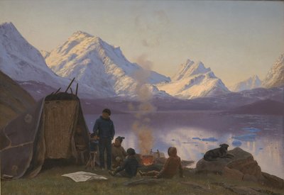 Osada grenlandzka nad fiordem. Lato autorstwa Carl Rasmussen