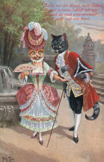 Humorystyczna pocztówka z kotem (kolorowa litografia) autorstwa Carl Robert Arthur Thiele