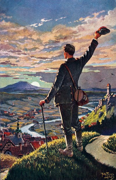 POWRÓT ŻOŁNIERZ DO DOMU - ilustracja Carl Robert Arthur Thiele 1860-1936 autorstwa Carl Robert Arthur Thiele