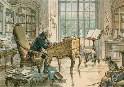 Fryderyk Wielki (1712-1786) w swoim gabinecie autorstwa Carl Rohling