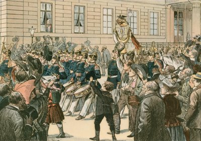 Wilhelm I, król pruski i pierwszy cesarz niemiecki (1797-1888) przy "historycznym oknie narożnym". autorstwa Carl Rohling