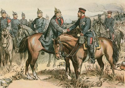 Wilhelm I, król pruski i pierwszy cesarz niemiecki (1797-1888) witający syna w Sadowej w 1866 r. autorstwa Carl Rohling