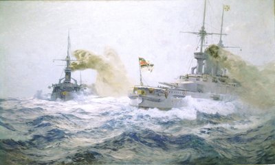 Manewry niemieckiej floty na pełnym morzu, ok. 1900 r. (olej na płótnie) autorstwa Carl Saltzmann
