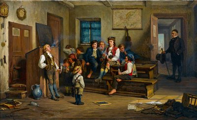 Zakazany owoc (w klasie uczniowie palą fajkę) - Zakazany owoc - Carl Bernhard Schloesser (1832-po 1914). olej na płótnie autorstwa Carl Schlosser