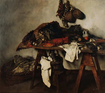 Duża martwa kuchnia autorstwa Carl Schuch
