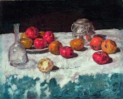 ""Nature morte aux pommes"" (Martwa natura z jabłkami) Peinture de Carl Schuch (1846-1903) 1889 Olej na płótnie Wym. 66,2x81,6 cm Museum Kunstpalast, Dusseldorf autorstwa Carl Schuch