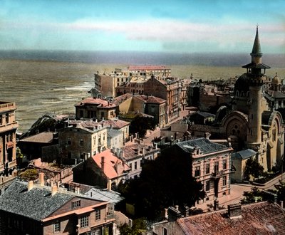 Rumunia, miasto Konstanca, jeden z największych portów morskich nad Morzem Czarnym. Widok na Wielki Meczet Mahmudiye, data zdjęcia: około 1920 roku. Archiwum Carla Simona autorstwa Carl Simon