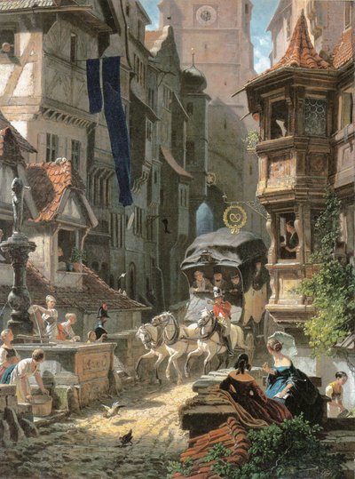 Przyjazd dyliżansu autorstwa Carl Spitzweg