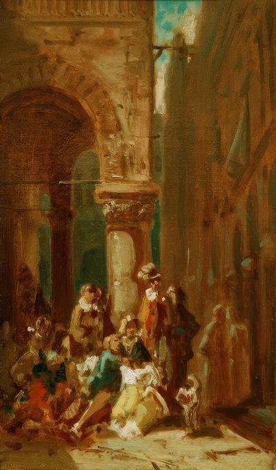 Podróżujący: aktorzy w Loggia dei Lanzi we Flo autorstwa Carl Spitzweg