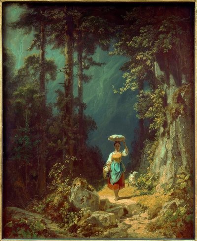 Dziewczyna z kozą w górskiej dolinie I. autorstwa Carl Spitzweg