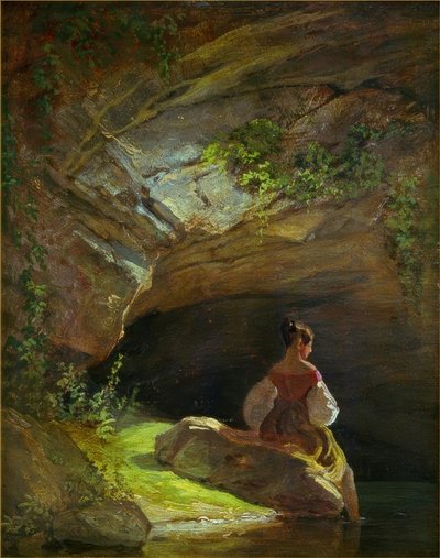 Dziewczyny przed grotą autorstwa Carl Spitzweg