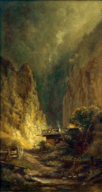 Młyn przed skalistym wąwozem z dwiema postaciami autorstwa Carl Spitzweg