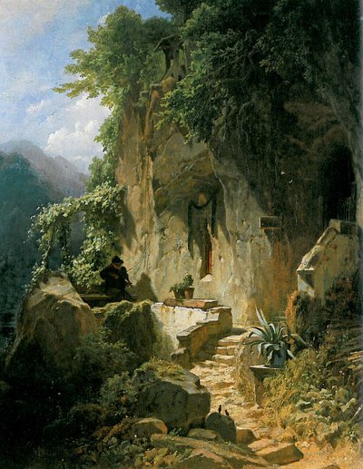 Pustelnik muzykujący przed swoją skalną pustelnią autorstwa Carl Spitzweg