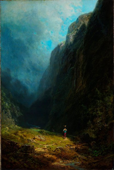 ""Paysage de haute vallee alpine"" Vue du mont Wendelstein Allemagne (W alpejskim krajobrazie wysokogórskim z Mt Wendelstein) Peinture de Carl Spitzweg (1808-1885) Olej na płótnie wer. 1871 Wymiary 88,5x59 cm Muzeum Kunstpalast, Dusseldorf autorstwa Carl Spitzweg