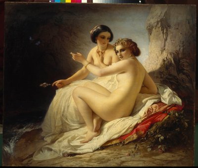 ""Dwie dziewczyny w grocie"" (Dwie dziewczyny w grocie) Obraz Timofei Neff (Carl Timoleon von Neff) (1805-1876) - 1859 - Olej na płótnie - Państwowe Muzeum Rosyjskie, Sankt Petersburg autorstwa Carl Timoleon von Neff