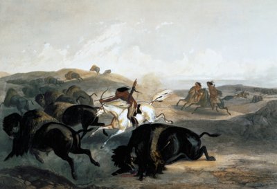 „Indianie polują na żubra”, 1843 autorstwa Carl Vogel