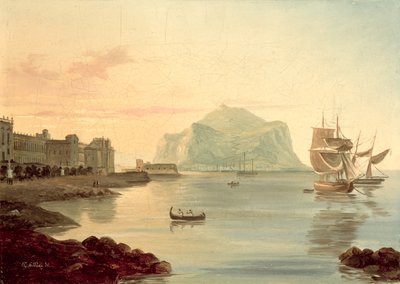 Port w Palermo z górą Pellegrino, 1831 autorstwa Carl Wilhelm Goetzloff