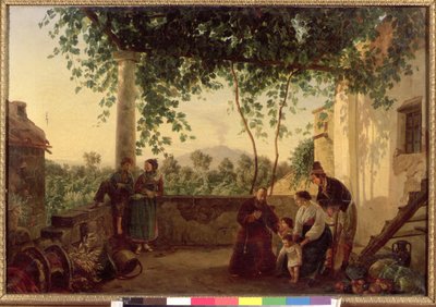 Taras domu w pobliżu Neapolu z widokiem na Wezuwiusza, 1833 autorstwa Carl Wilhelm Goetzloff