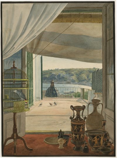 Zabytki przy balkonie z widokiem na Zatokę Neapolitańską autorstwa Carl Wilhelm Götzloff