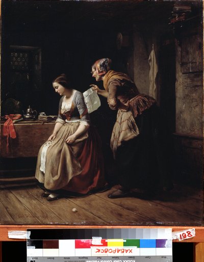 "List" (List) Służący przynosi list młodej dziewczynie w rozpaczy. Obraz Carla Wilhelma Hubnera (1814-1879) XIX-wieczne Muzeum Sztuki Dalekiego Wschodu, Chabarowsk, Rosja autorstwa Carl Wilhelm Hübner