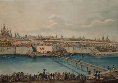 Ceremonia wmurowania kamienia węgielnego pod most Moskvoretsky w Moskwie, 1830 r. autorstwa Carl von Hampeln