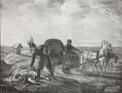Cesarz Aleksander I pomaga potrzebującej osobie, 1820 r. autorstwa Carl von Hampeln