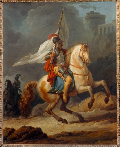 Cavalier en armure tenant un drapeau - Opancerzony rycerz niosący sztandar ... autorstwa Carle Vernet