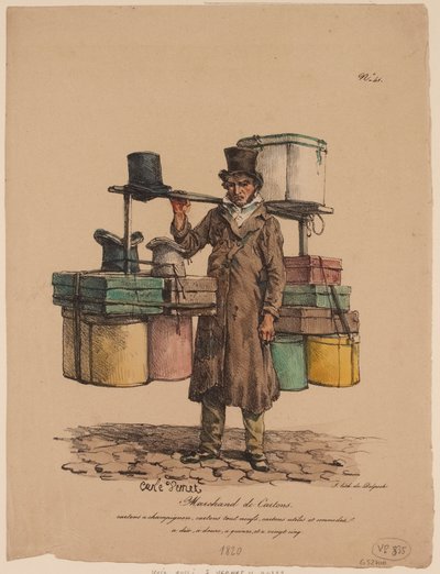 Sprzedawca pudełek na kapelusze z „Les Cris de Paris” autorstwa Carle Vernet