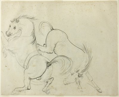 Cavorting dwóch koni (rekto); Człowiek na kopiącym koniu (verso) autorstwa Carle Vernet