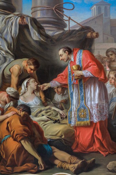 Święty Karol Boromeusz udzielający komunii chorym na dżumę autorstwa Carle van Loo