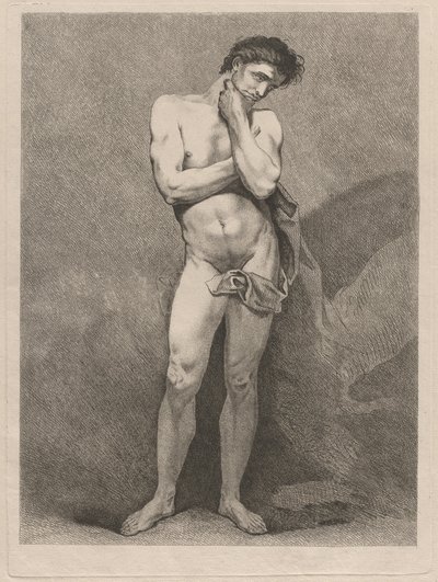 Stojący mężczyzna w zamyślonej pozie autorstwa Carle van Loo