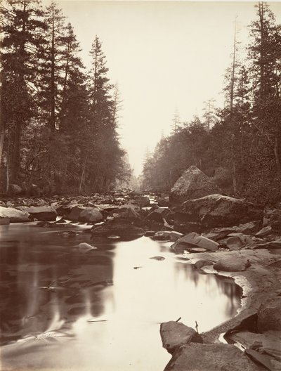 Rzeka Merced, Yosemite, ca. 1872, wydrukowany ca. 1876. autorstwa Carleton E. Watkins.