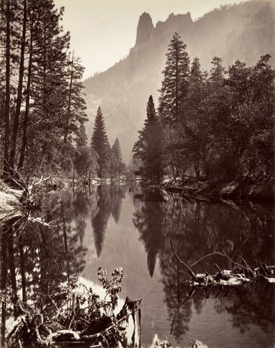 Lustrzany widok na Sentinel Rock, Yosemite, ca. 1872, wydrukowany ca. 1876. autorstwa Carleton E. Watkins.