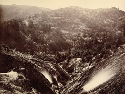 Diabelski Kanion, Gejzery, Patrząc w dół, 1868-70. autorstwa Carleton Emmons Watkins