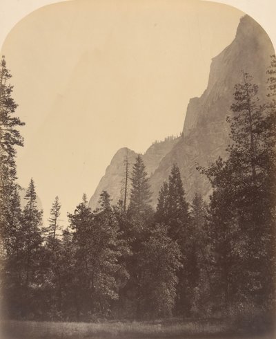 Widok zarysu Half Dome, 4967 stóp, 1861. autorstwa Carleton Emmons Watkins