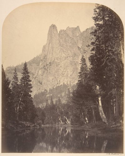 Widok na rzekę, Sentinel, 3270 stóp, 1861. autorstwa Carleton Emmons Watkins