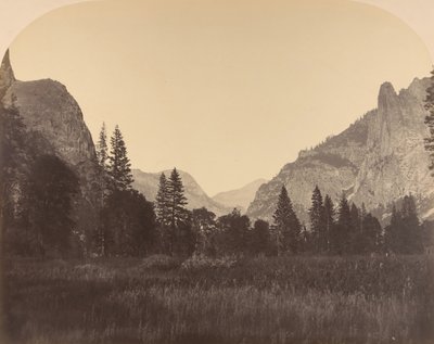 Up the Valley, North Dome w centrum, Sentinel on Left, 1861. autorstwa Carleton Emmons Watkins